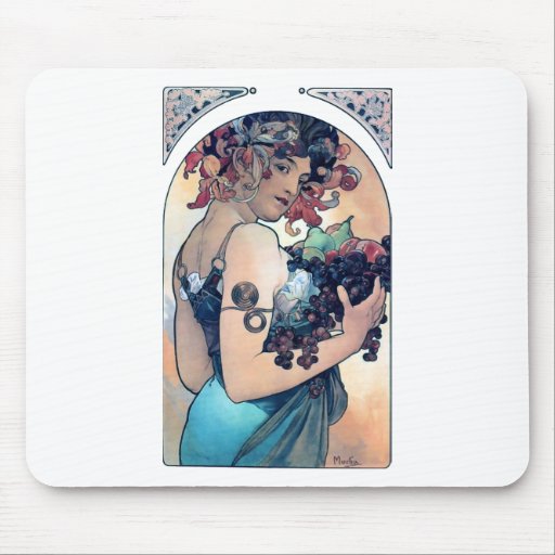 mucha grapes art deco woman fruits fall mousepads