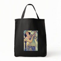 mucha gypsy tambourine dance music woman tote bags