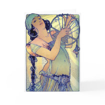 mucha gypsy tambourine dance music woman greeting cards