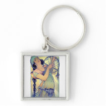 mucha gypsy tambourine dance music woman keychain