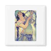 mucha gypsy tambourine dance music woman fridge magnets