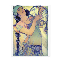 mucha gypsy tambourine dance music woman postcard
