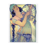 mucha gypsy tambourine dance music woman postcards