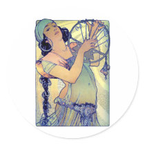 mucha gypsy tambourine dance music woman stickers