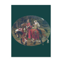 Mucha knight lady painting horses forest romantic postcards