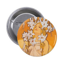 Mucha "Lily" - Flowers Pinback Button