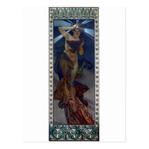 mucha morning star art nouveau poster woman post cards