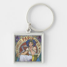 Mucha Paris art deco woman flowers Key Chain