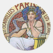 Mucha Paris art deco woman flowers Round Stickers