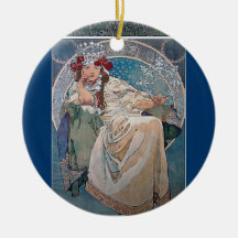 Mucha princess winter snowflake pink dress lady ornaments