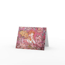 Mucha Woman Among Flowers Art Nouveau Note Cards