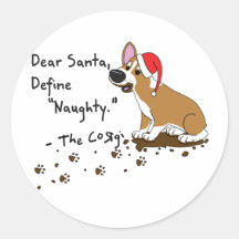 Muddy Christmas Corgi Round Sticker