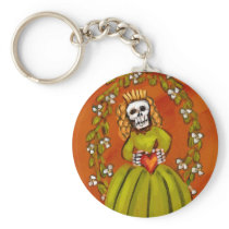 Muerta Skeleton Lady with Heart Key Chain