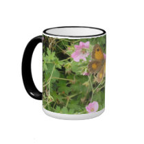 Mug with butterfly and geraniums