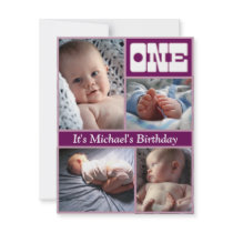 Multi Annual Purple One Birthday Frame Custom Invites