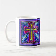 Multi color stained glass Cross Mugs