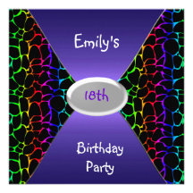 Multi Colour Animal Print 18th Birthday Party Custom Invitation