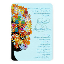Multi Coloured Flower  Love Tree Wedding Invitatio