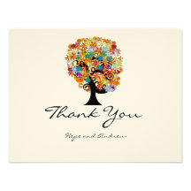 Multi Coloured Flower LoveTree Wedding Thank You Custom Announcement