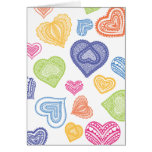 Multicolor doodle and lace hearts card