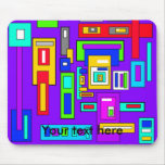 Multicolored squares and rectangles on purple mousepads