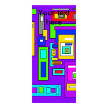 Multicolored squares and rectangles on purple full color rack card