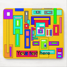 Multicolored squares and rectangles on yellow mousepads