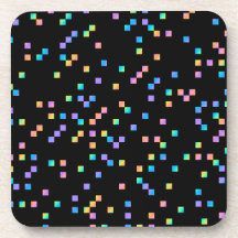 Multicolored Squares on Black. Beverage Coasters