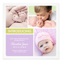 Multiple Photo Birth Announcement | Purple Green