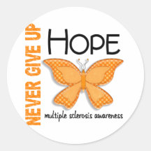 Multiple Sclerosis Never Give Up Hope Butterfly 4 Round Sticker