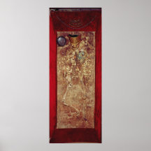 Mummy with gold crown and grave goods print