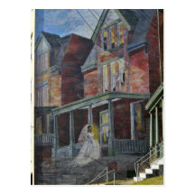 Mural:  Bride entering her "house." Postcard