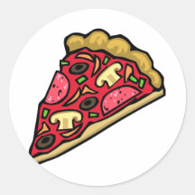 Mushroom and pepperoni pizza slice round sticker