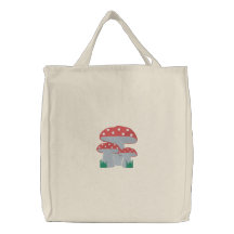 Mushroom Patch Fantasy Fae Fairy Design 1 Embroidered Tote Bags