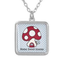 Mushroom Toadstool Fairy House Home Sweet Gnome Personalized Necklace