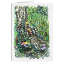 mushrooms on a decaying  tree trunk card