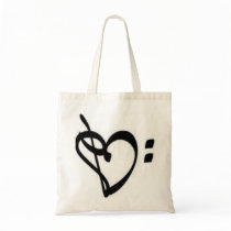 Music Clef Heart Tote Canvas Bag