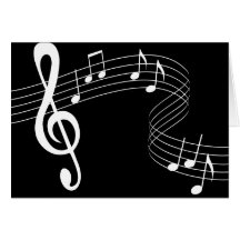 Music Flows White on Black Greeting Card