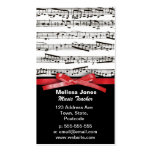 Music notes and faux red ribbon bow business card templates