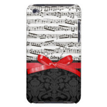 Music notes and faux red ribbon iPod touch cover