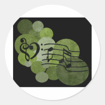Music notes and polka dots – green round stickers