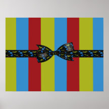 Music Notes Bow & Ribbon Colorful Stripes Poster