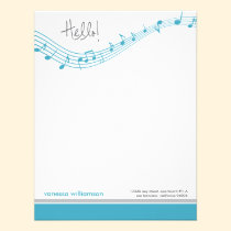 Music Notes Custom Flat Note Cards (aqua) invitations