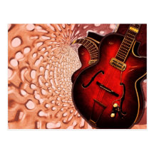 Music Red Guitar Soundwaves Postcard