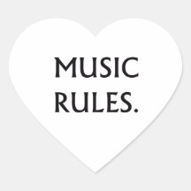 Music Rules black text Heart Stickers