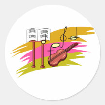 Music stand notes and violin graphic round stickers