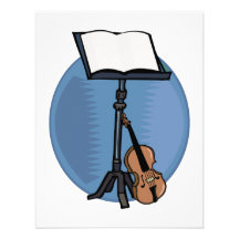 Music Stand With Violin and Blue Circle Invitations