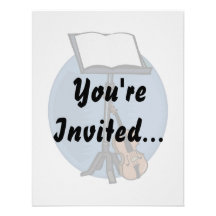 Music Stand With Violin and Blue Circle Custom Invite