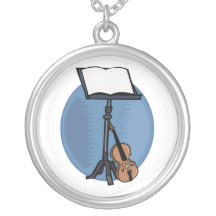 Music Stand With Violin and Blue Circle Custom Jewelry
