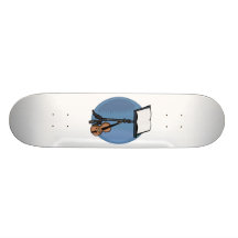 Music Stand With Violin and Blue Circle Skate Boards